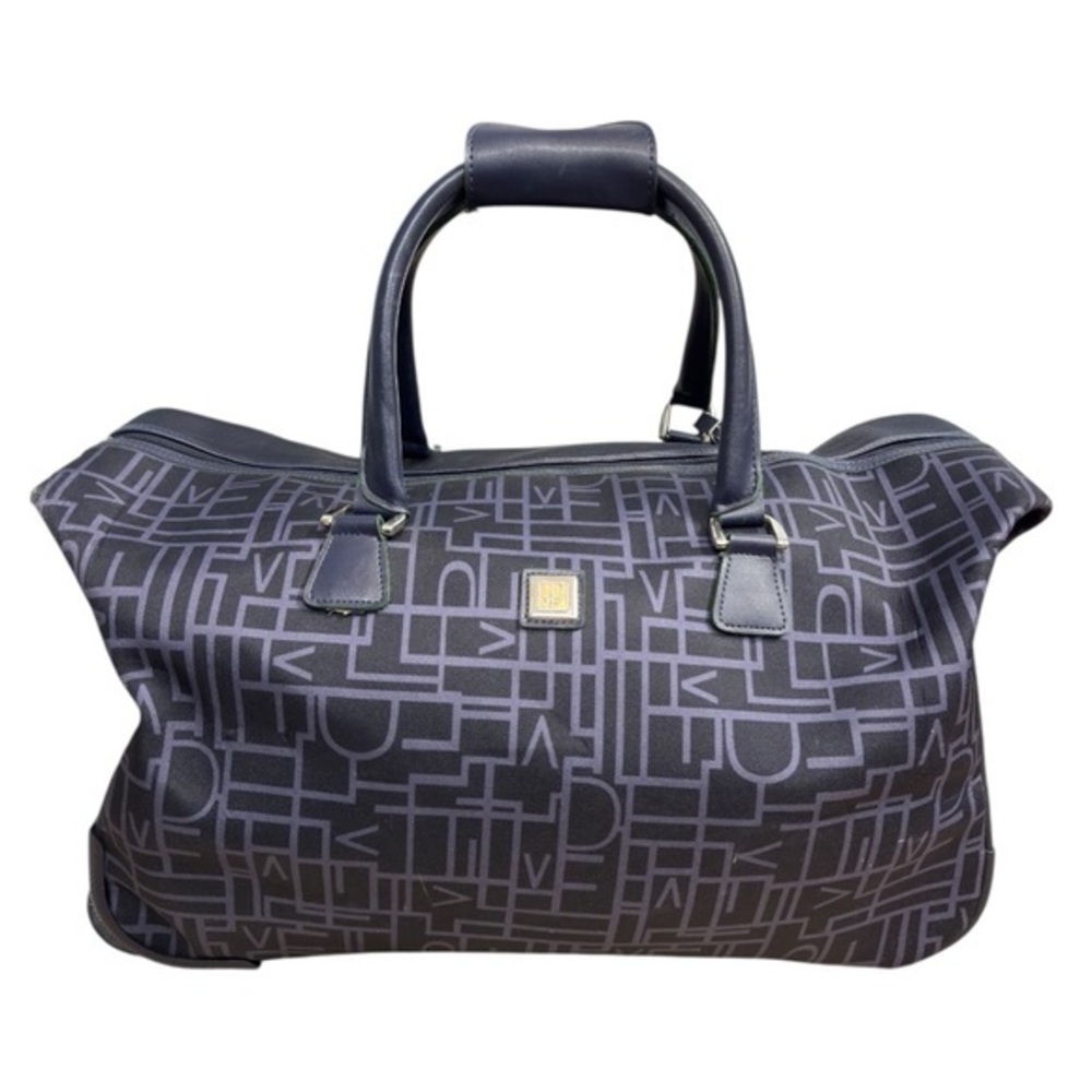 DVF Monogram Rolling Duffel Bag Navy Logo Canvas Silver Hardware Travel Carryon